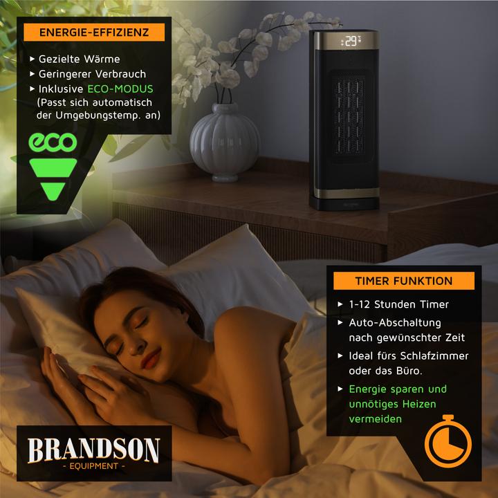Image du produit Brandson Keramik Heizlüfter 2000W, 70° Oszillation, Kippschutz, Temperatureinstellung 10-35°C, schwarz/gold (2000 W)