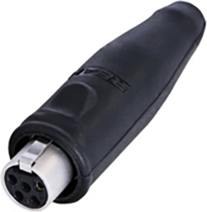 Actual product image Rean 5 pole chassis connector, TINY, IP65, solder cups, chrome housing, gold contacts