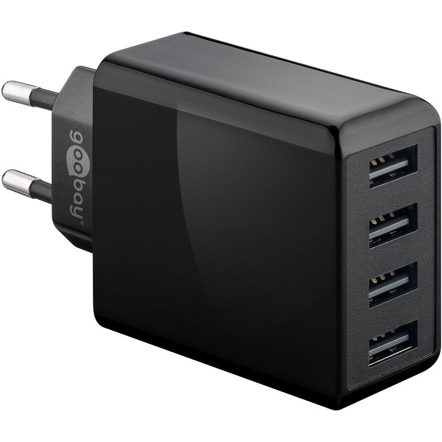 Goobay 4-fach USB-Ladegerät, mehrfach USB-Ladegerät, 30W, lädt bis zu 4 Geräte gleichzeitig, schwarz (30 W), USB Ladeger...