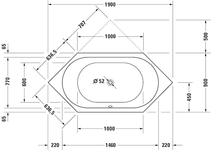 Produktbild Duravit Sechseckbadewanne D-Code 90 x 190 cm weiss glatt 700138000000000 (140 l, 190 cm, 90 cm)