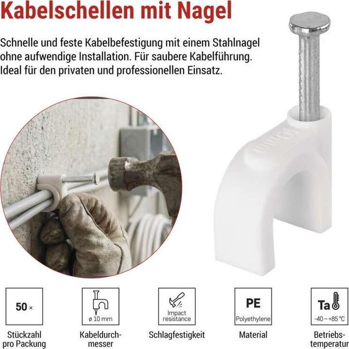 Produktbild Emos Kabelschelle 10 mm, weiss, 50 Stk
