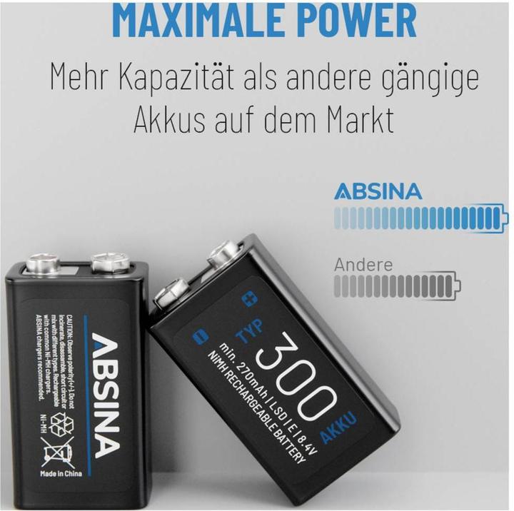 Image du produit Absina 9 V Block-Akku NiMH 270 8.4 V 2 St. (2 pcs, 9V Block, 270 mAh)