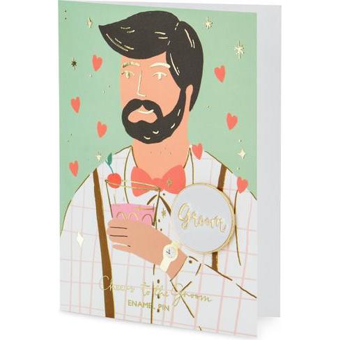 Thumbnail - Partydeco Card with enamel pin Groom, 10.5x15 cm (1 pkt / 1 pc.)