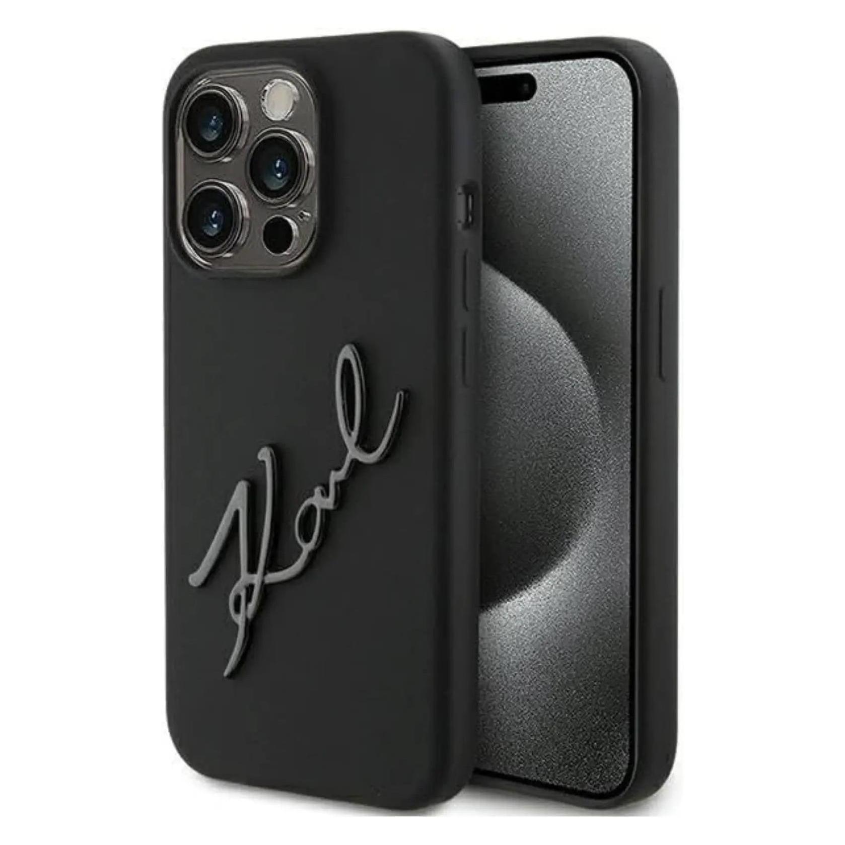 Karl Lagerfeld KLHCP15XSKSBMCK IPhone 15 Pro Max 6.7" Czarny/black Hardcase Silicone Karl Script (Apple IPhone 15 Pro Max), Smartphone Hülle, Schwarz
