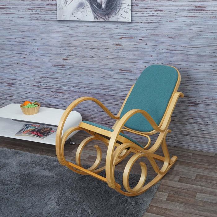 Produktbild Swisshandel24 Schaukelstuhl, Schwingsessel Fernsehsessel, Massiv-Holz - Eiche-Optik, Stoff/Textil grün