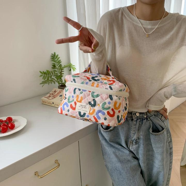 Immagine prodotto Only-Bags.Store Trapuntatura in cotone: borsa per il trucco con chiusura a cerniera, organizzatore di cosmetici