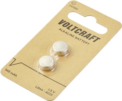 Immagine prodotto Voltcraft Pila a bottone AG13 LR 44 alcalina al manganese 140 mAh 1,5 V 2 pz. (2 pz., LR44, 140 mAh)