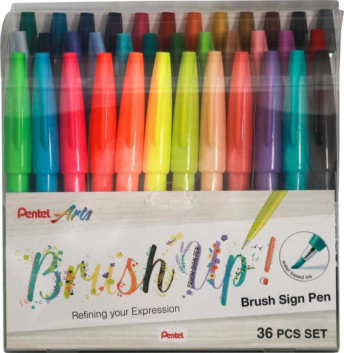 Actual product image Pentel Brush Sign Pen (Multicoloured, 36 x)