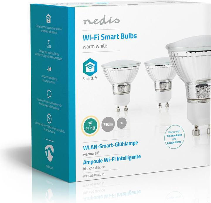 Image du produit Nedis Ampoule LED SmartLife | Wi-Fi | GU10 | 330 lm | 5 W | Blanc chaud | 2700 K | Classe énergétique : A+ (GU10, 330 lm, 3 x)