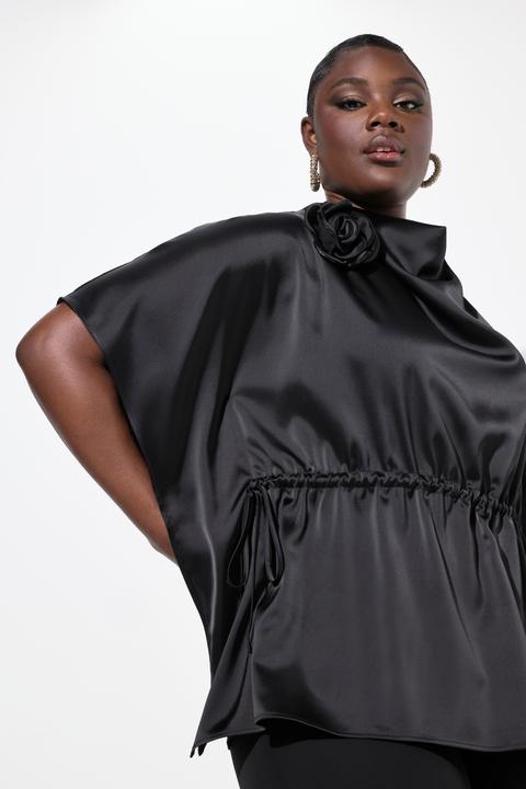 Produktbild Ulla Popken Shirtbluse, oversized, Wasserfall-Ausschnitt, Halbarm (54)