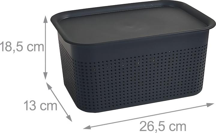 Produktbild Relaxdays - Aufbewahrungsbox mit Deckel 6er Set, Schwarz, 18,5 x 26,5 x 13 cm (26.50 cm, 5 l, 6x)