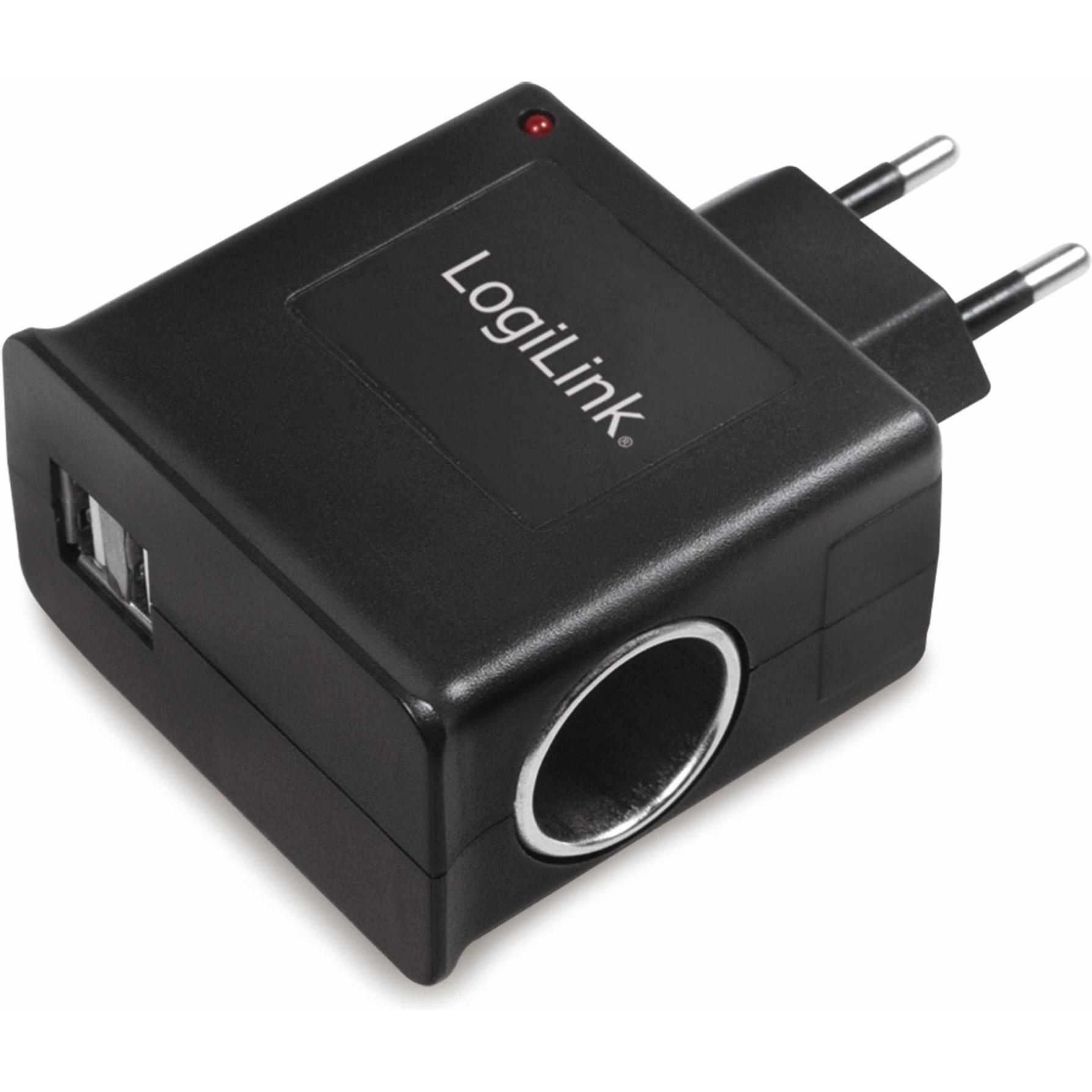 LogiLink Steckdosenadapter, USB Ladegerät, Schwarz