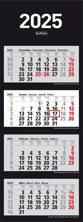 Produktbild Herlitz 4-Monats-Wandkalender (33.8 x 88.9 mm, Kein Einband, Deutsch)