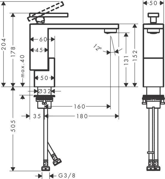 Produktbild hansgrohe AXOR Edge Einhebel-Waschtischmischer 130 mit Push-Open Ablaufgarnitur, Diamantschliff