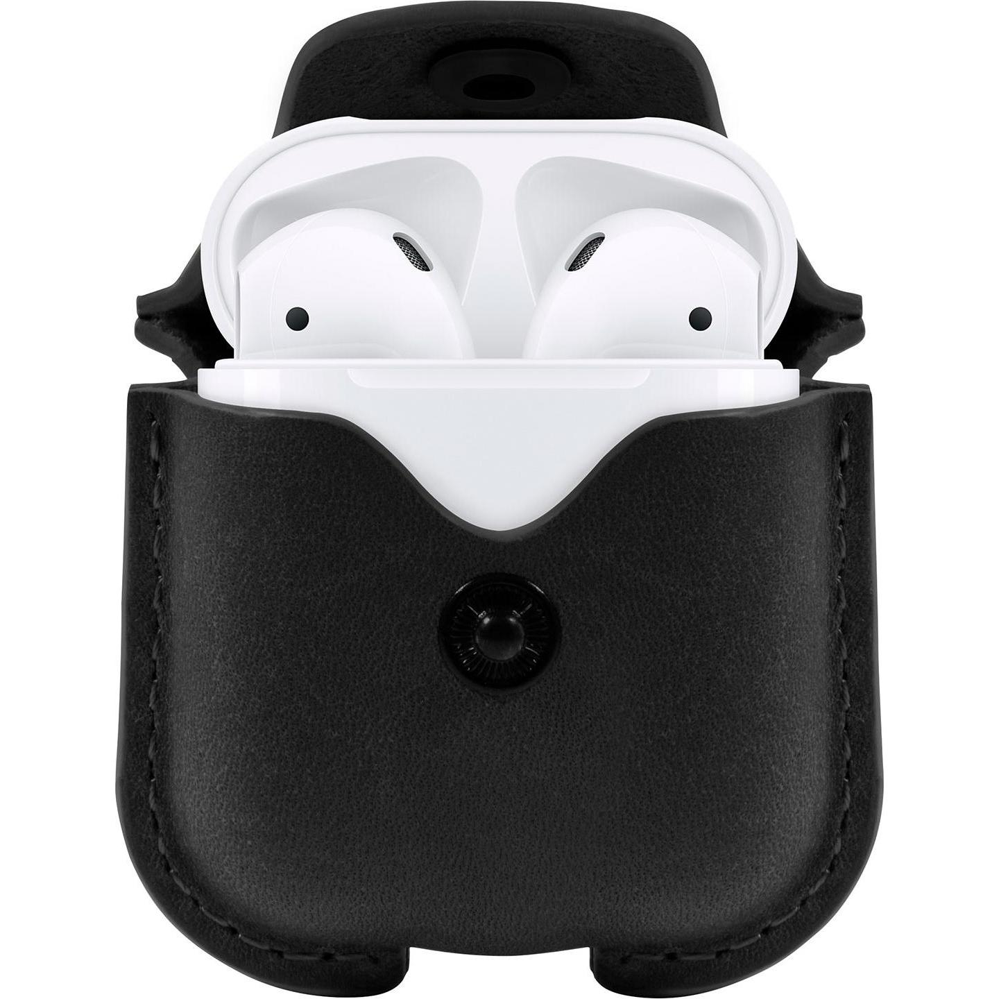 TwelveSouth AirSnap Ledertasche für AirPods Schwarz (Kopfhörer Tasche), Kopfhörertasche + Schutzhülle, Schwarz
