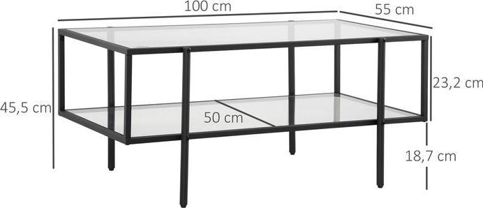 Produktbild Swisshandel24 Beistelltisch Glas Couchtisch mit 3 Regalen mit Stahlrahmen Glas Schwarz 100 x 55 x 45,5 cm