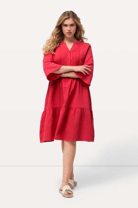 Image du produit Ulla Popken Robe en mousseline, col tunisien et manches 3/4, silhouette en A évasée (46, 48)