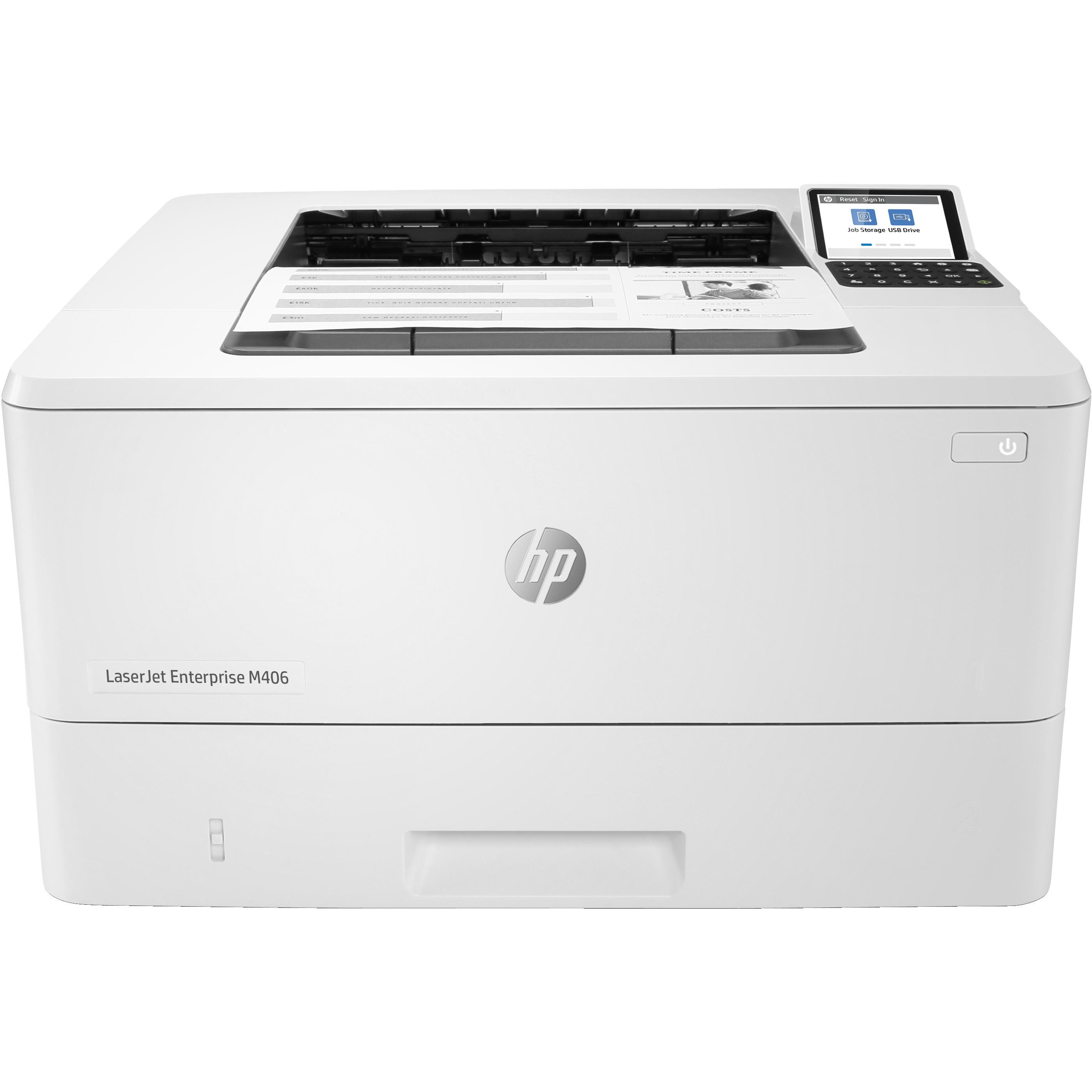 HP LaserJet Enterprise M406dn (Laser, Schwarz-Weiss), Drucker, Weiss, Grau