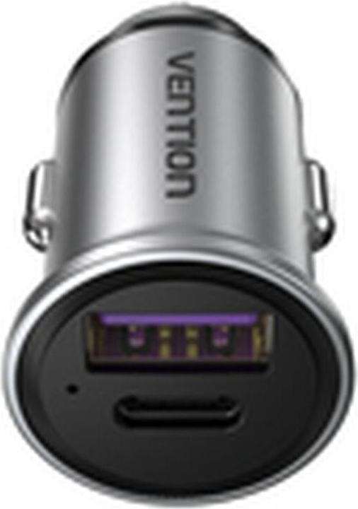 Actual product image Vention Two-Port USB A+A(30+30) Car Charger Gray Mini Style Aluminium Alloy Type