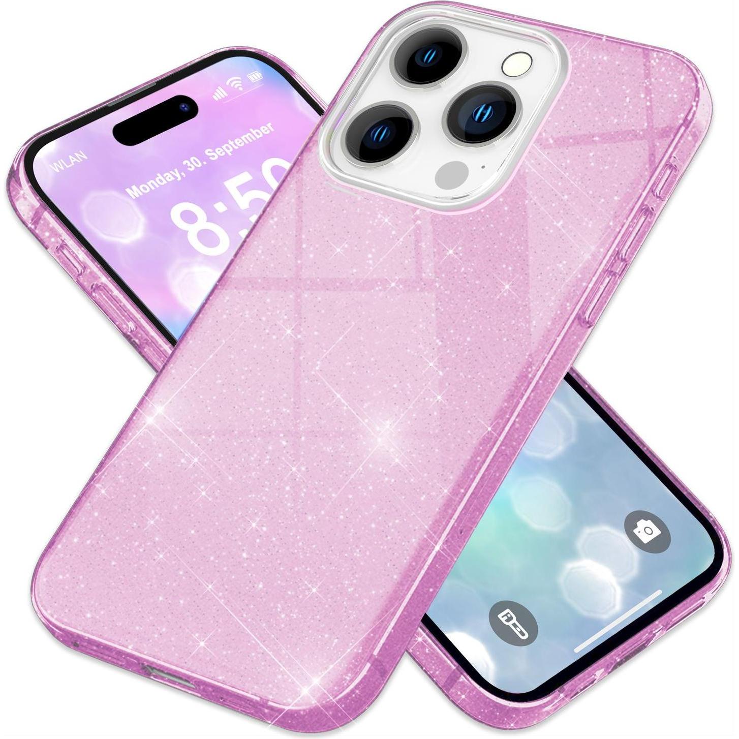 Nalia Glitzer Hybrid Hülle (Apple iPhone 16 Pro), Smartphone Hülle, Violett