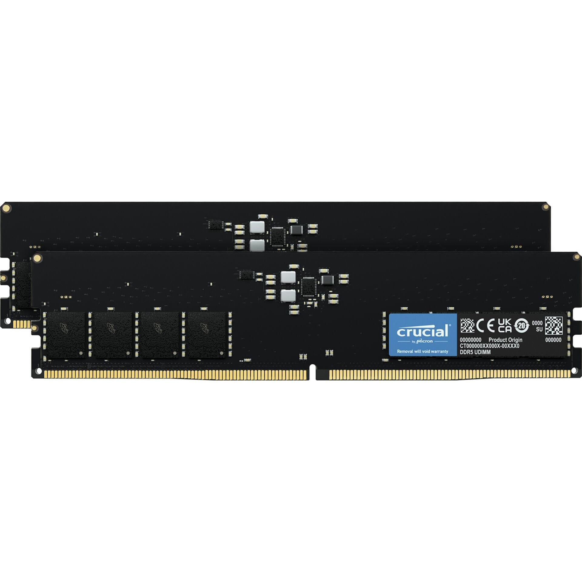 Crucial RAM D5 5200 64GB C46 K2 (2 x 32GB, 5200 MHz, DDR5-RAM, DIMM), RAM, Schwarz