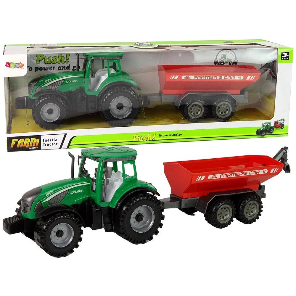 Lean Toys Trattore Verde Con Rimorchio Rosso Azionamento Frattale