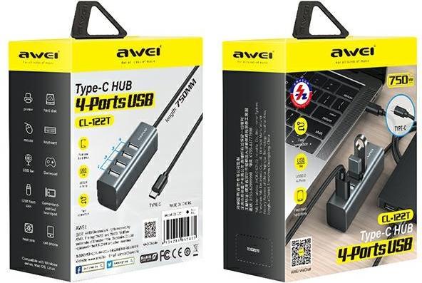 Produktbild Awei HUB CL-122T 4xUSB-A/USB-C czarny/black (USB-A, USB-C, 4 Ports)