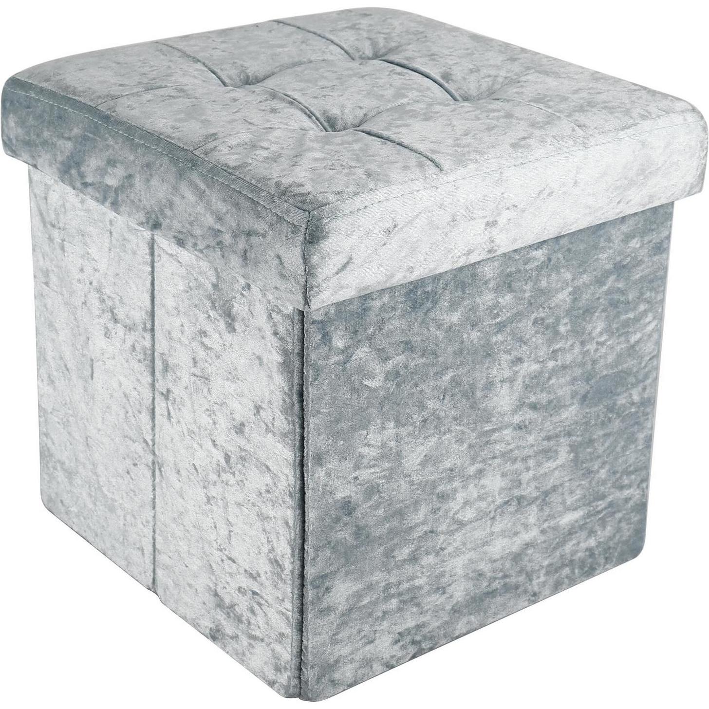 Thumbnail - Intirilife, Hocker + Pouf, Sitzwürfel Samt Blaugrau