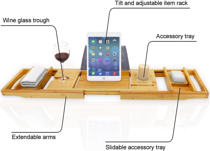 Actual product image Intirilife Bamboo Bath Shelf