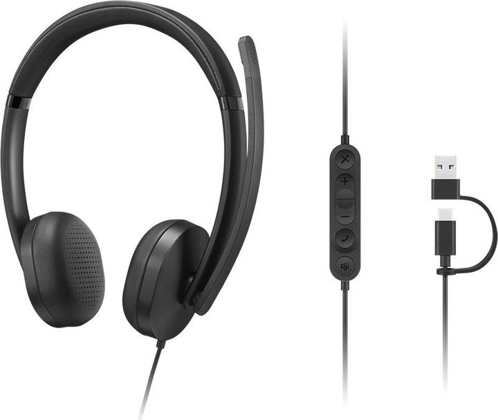Produktbild Lenovo VoIP Headset 5000, Kabelgebunden, Büro/Callcenter, 20 - 20000 Hz, 144 g, Kopfhörer, Schwarz (Kabelgebunden, USB-C)