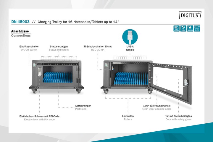 Immagine prodotto Digitus Armadio di ricarica mobile per notebook / tablet a 14 pollici