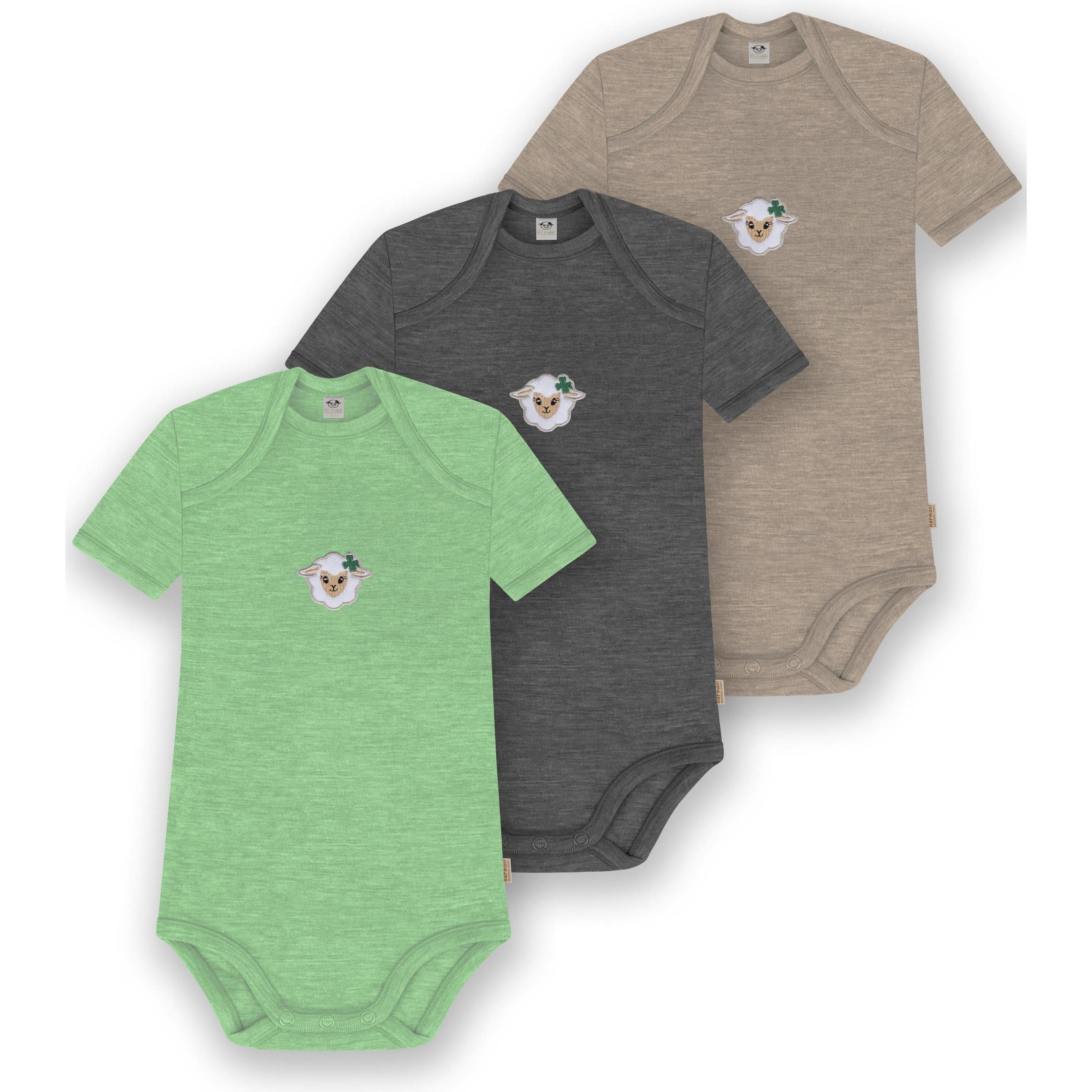 Normani, Herren, Body, 3er Set Baby Merino Body Kurzarm „Tauranga" - 9299, Beige, (92)