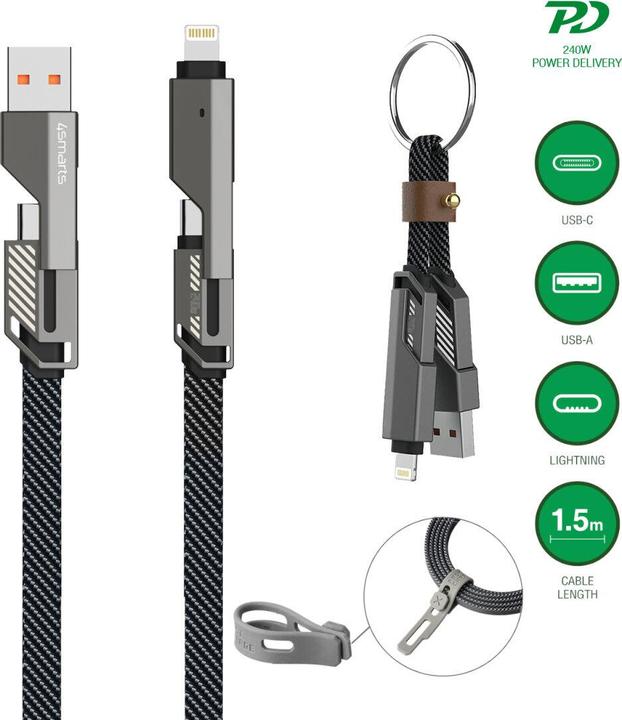 Actual product image 4smarts USB-C Kabel ComboCord und Keyring Kabel (1.50 m, USB 2.0, 240 W)