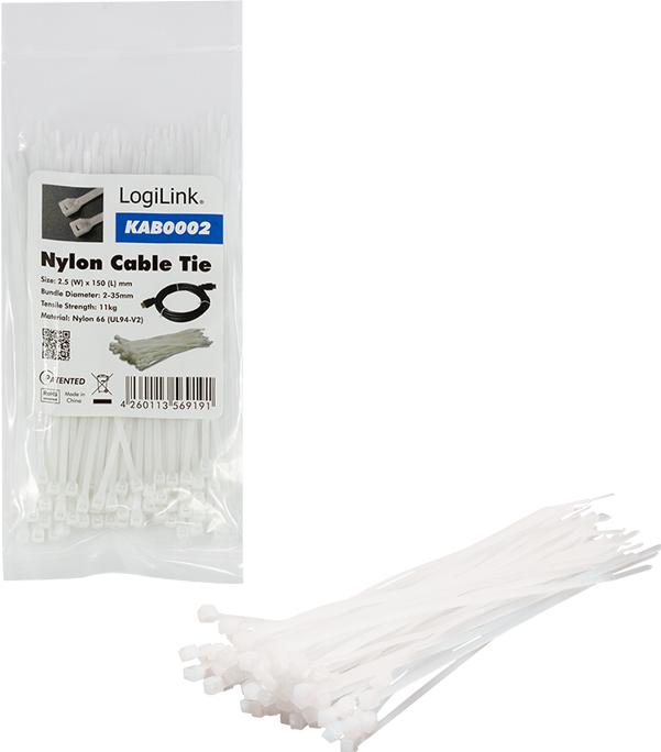 LogiLink Kabelbinder Set 100 Stück, Länge: 150 mm, Stärke: 2,5 mm (Kunststoffkabelbinder, 150 mm, 100 Stk.)