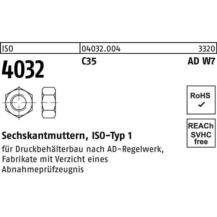 Bufab, Muttern + Unterlegscheiben, Sechskantmutter ISO 4032 M 30 1.0501 (C35) AD W7 (M30)