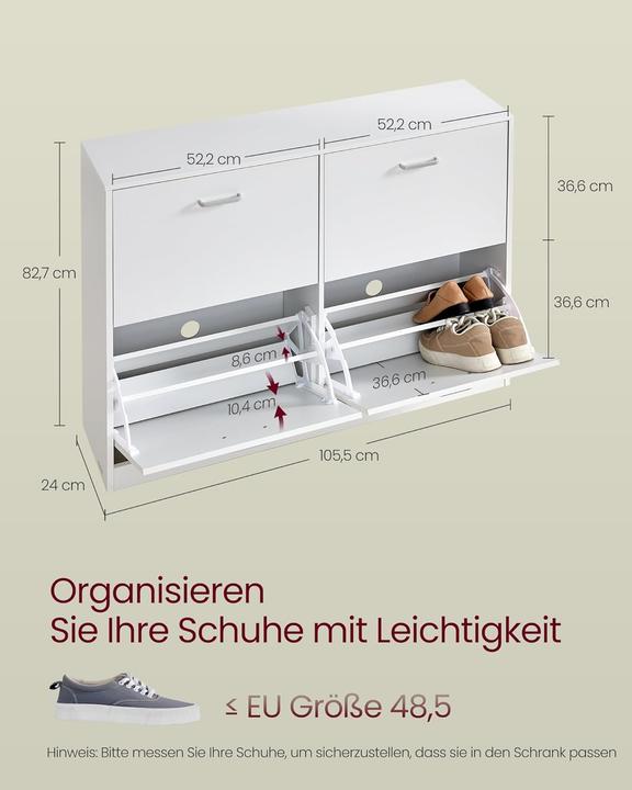 Actual product image Songmics Schuhschrank Klappen Verstellbar Schuhregal Schneeweiss (105.50 x 24 x 82.70 cm)