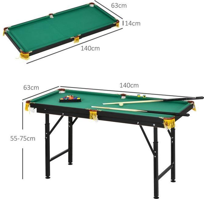 Image du produit Swisshandel24 Table de billard, pliable, réglable en hauteur, incl. triangle/2 queues/16 boules, vert (140 x 70 cm)