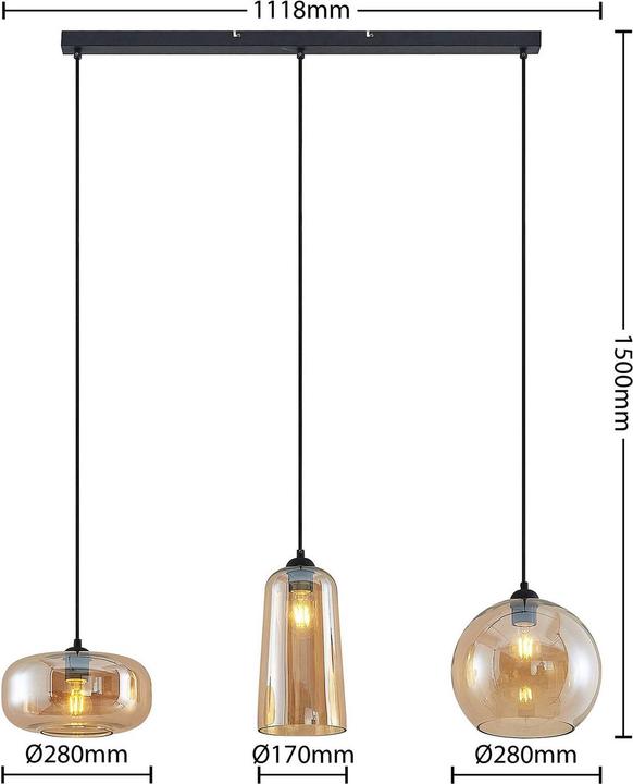 Produktbild Lucande Wilja 3 Pendelleuchte Amber (E27)