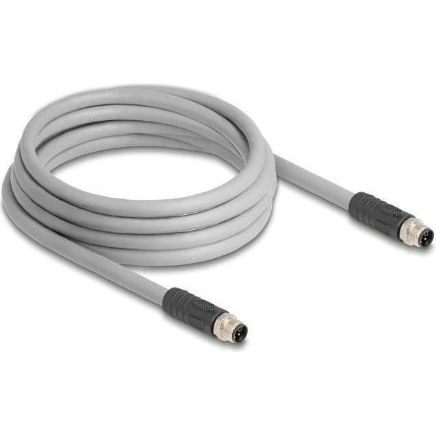 Thumbnail - Delock M12 Kabel L-kodiert 5 Pin Stecker zu Stecker PUR schl, Elektronikkabel + Stecker, Grau