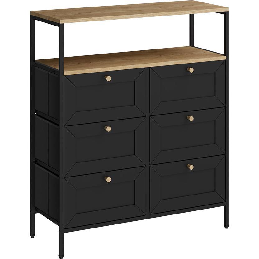Vichy, Kommode + Sideboard, Beistelltisch Belaro, Schwarz, 80 x 95 cm mit 6 Schubladen