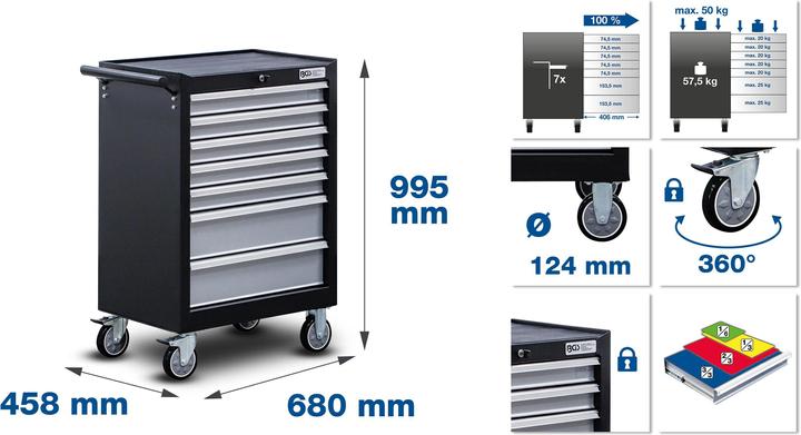Image du produit BGS Servante d'atelier 7 tiroirs avec 354 outils (7 x)