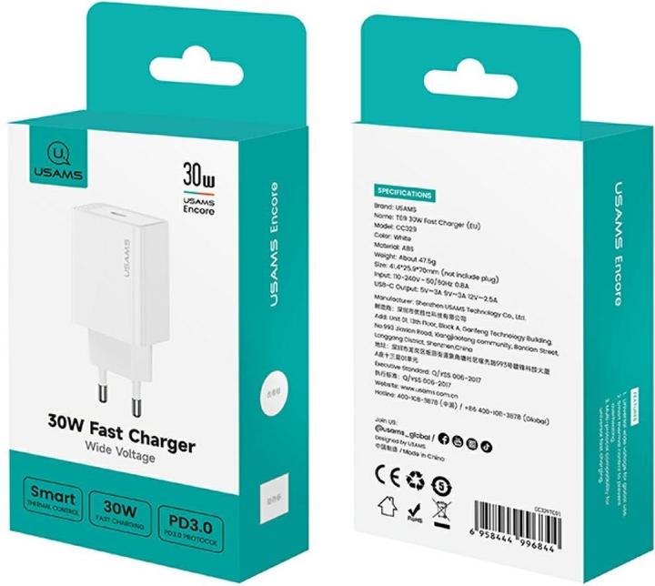 Actual product image Usams Wall charger T69 30W USB-C white (30 W)