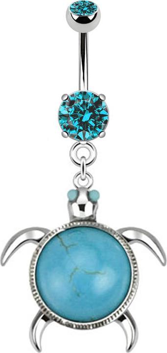 Immagine prodotto Star Piercing Banana in argento con ciondolo tartaruga e pietra turchese (senza ottone, Mnerale, Acciaio chirurgico 316L)