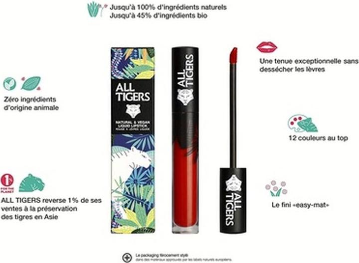 Actual product image All Tigers Liquid Lipstick matt vegan and natural (888 RED)