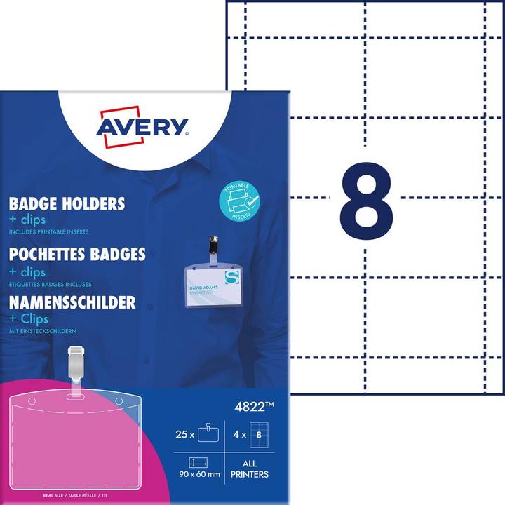 Image du produit Avery Dennison Badge avec clip, 90 x 60 mm