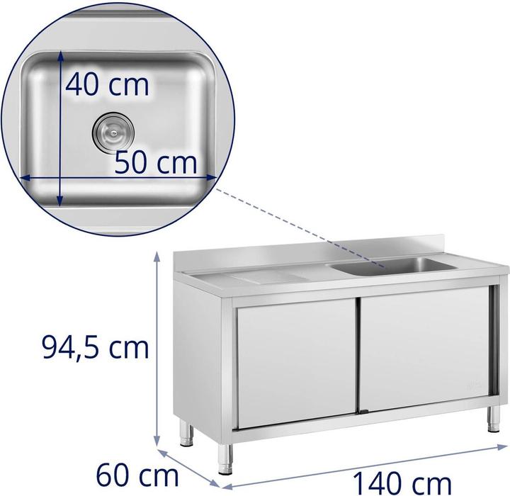 Image du produit Royal VKB Plonge inox sur meuble - 1 bac - Royal Catering - Acier inoxydable - 500 x 400 x 240 mm