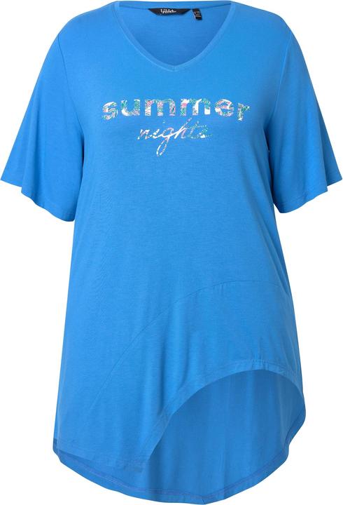 Image du produit Ulla Popken T-shirt à message, volant, décolleté en V et manches courtes (62)