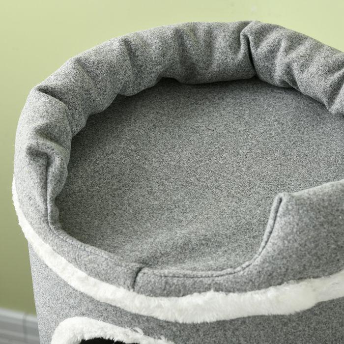 Produktbild Swisshandel24 Katzen Kratztonne 99 cm Spieltonne mit Katzenbett, Spielball & Plattformen, Katzenmöbel, Grau (99 cm, Grau)