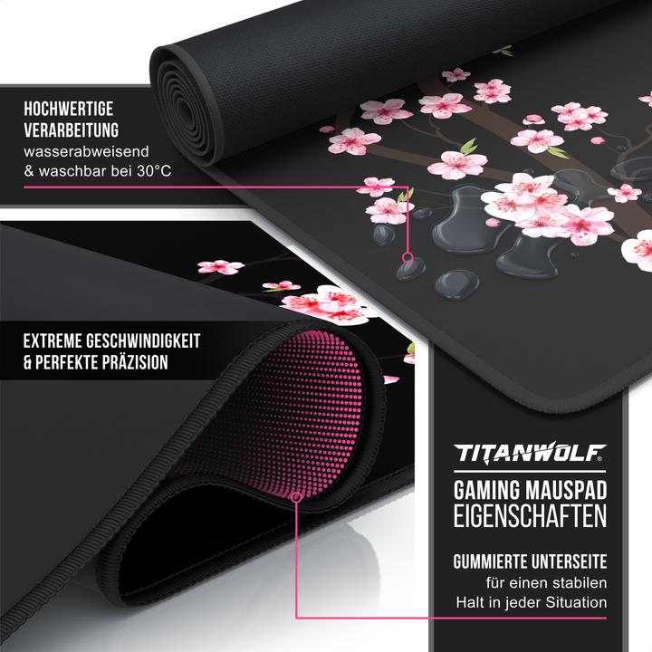 Produktbild Titanwolf Gaming Mauspad, 900 x 400mm XXL Speed Gaming Mausmatte, Mousepad Extragrosse Fläche, Sakura (XXL)