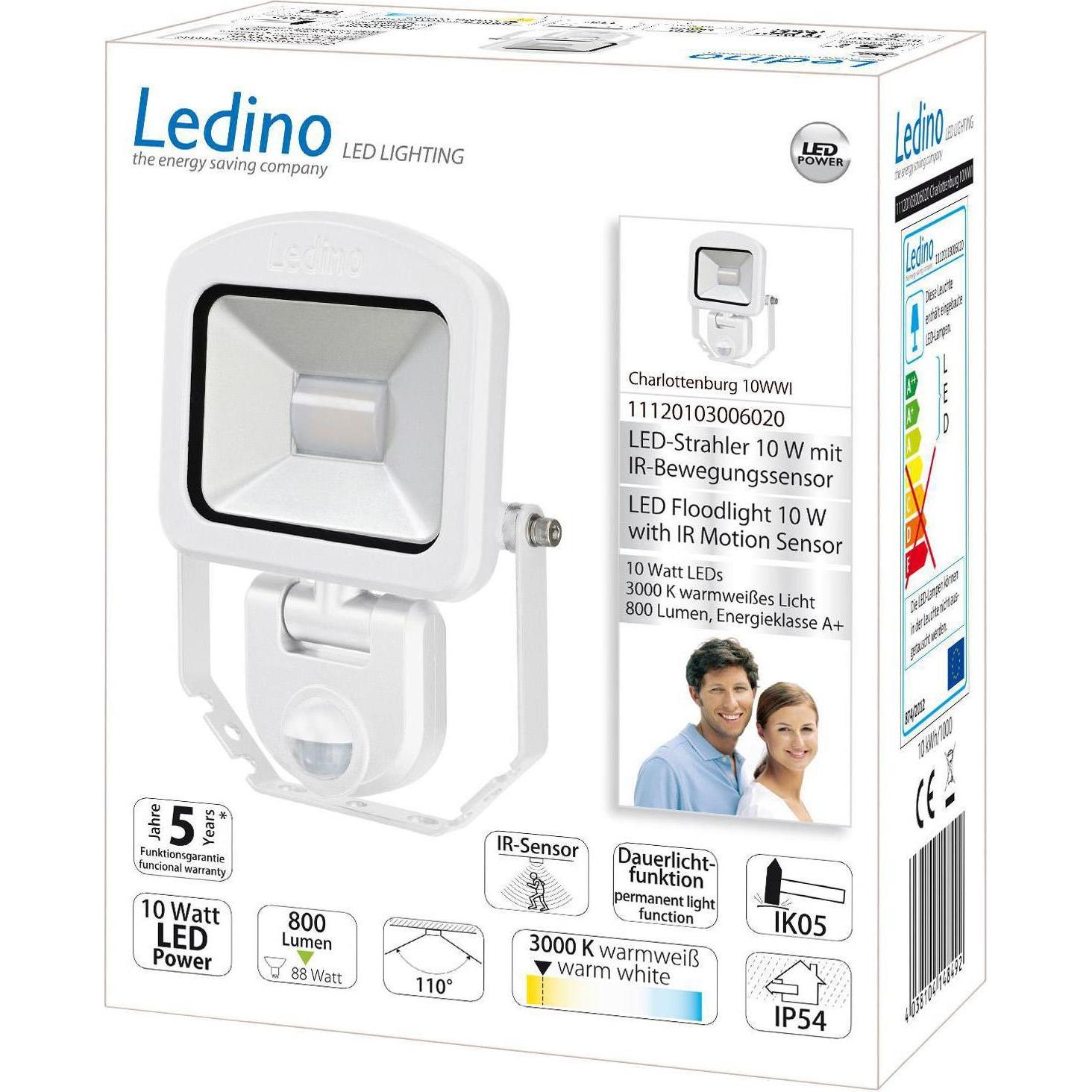 Thumbnail - Ledino, Fassadenbeleuchtung, LED-Strahler m. Sensor (800 lm, IP54)